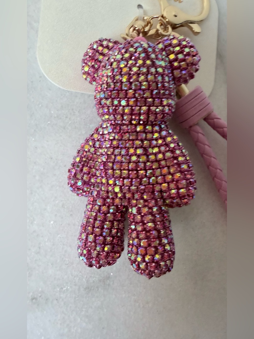 Natasha Couture Pink Crystal Teddy Keyring with Braided Loop handbag charm - Picture 5 of 7